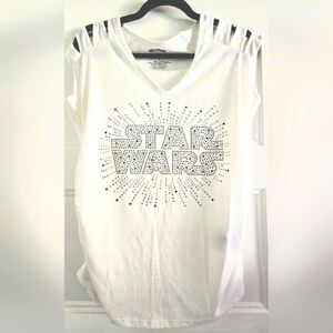 Star Wars White Womens White Sparkle Graphic Tee Shirt Size Small